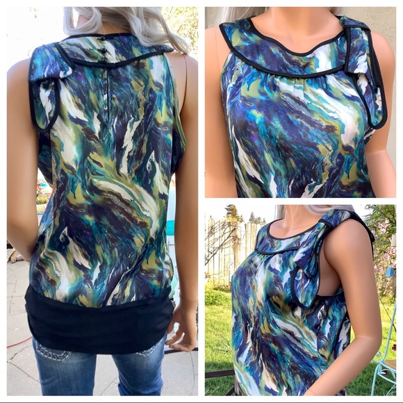 IZBYER Peplum Blouse Bow Accent Water Color Blouse - Picture 4 of 8